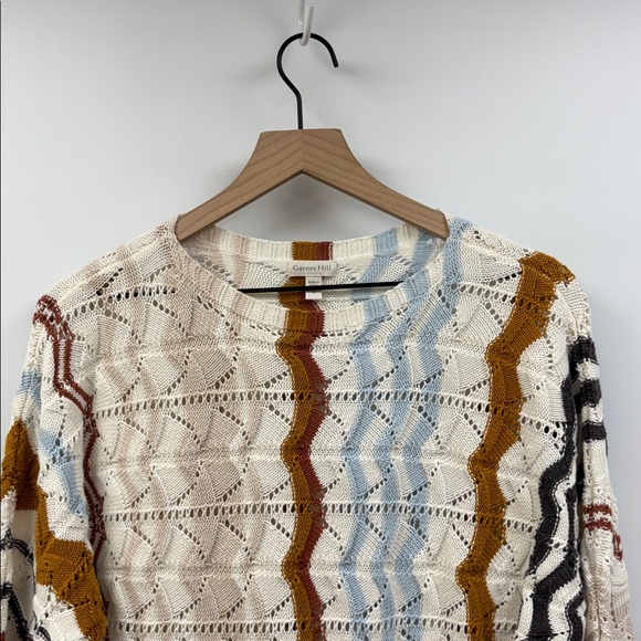 Garnet Hill Chevron Striped Pointelle Knit Pullover Sweater Cream Small - Picture 3 of 9